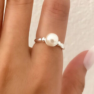 925 Sterling Silver Pearl Ring Minimalist Dainty Ring Pearl Accent Ring
